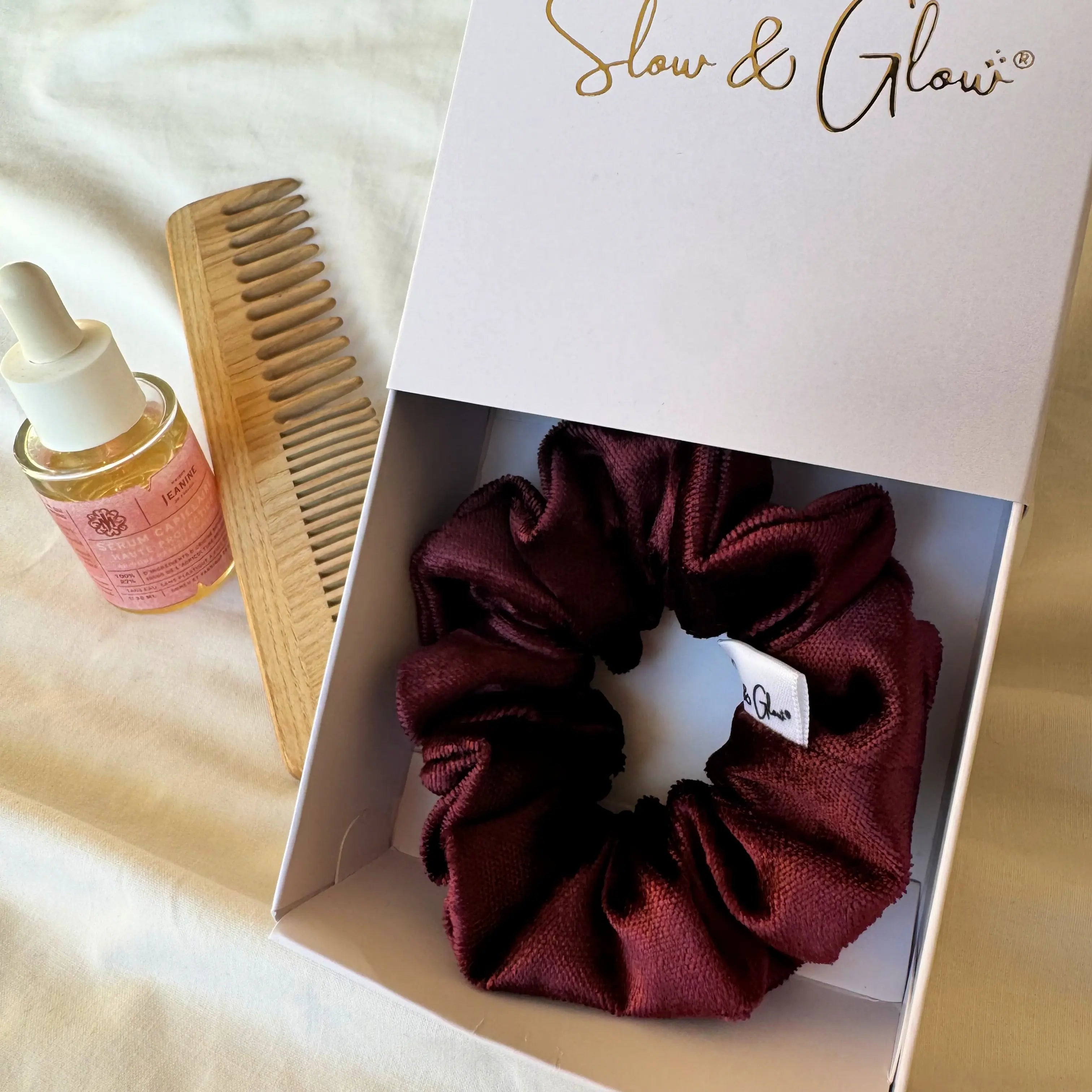 chouchou en tissu upcyclé tout doux, velours de coton respectueux des cheveux et de la planète