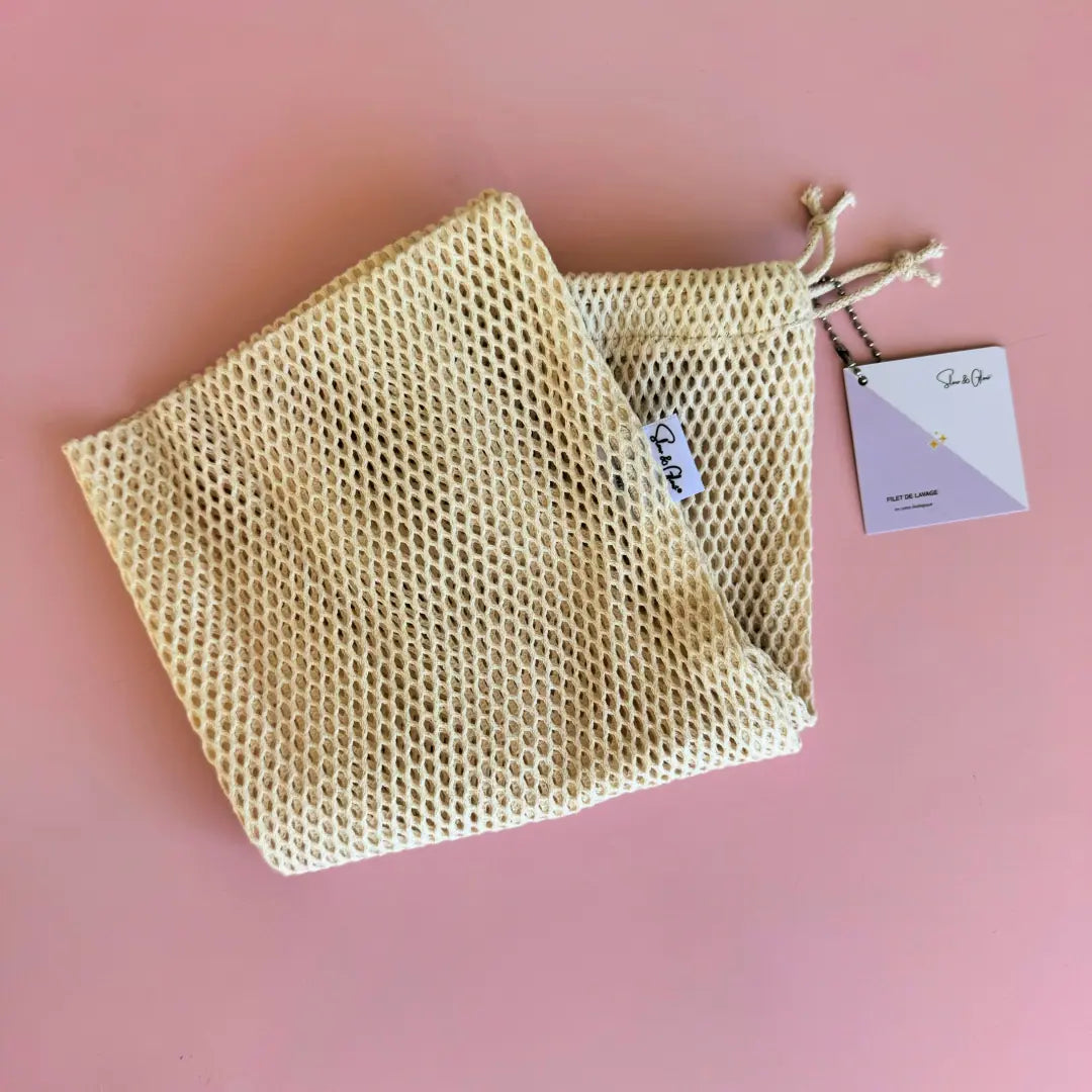 Filet de lavage en coton biologique • cordons dorés en coton recyclé