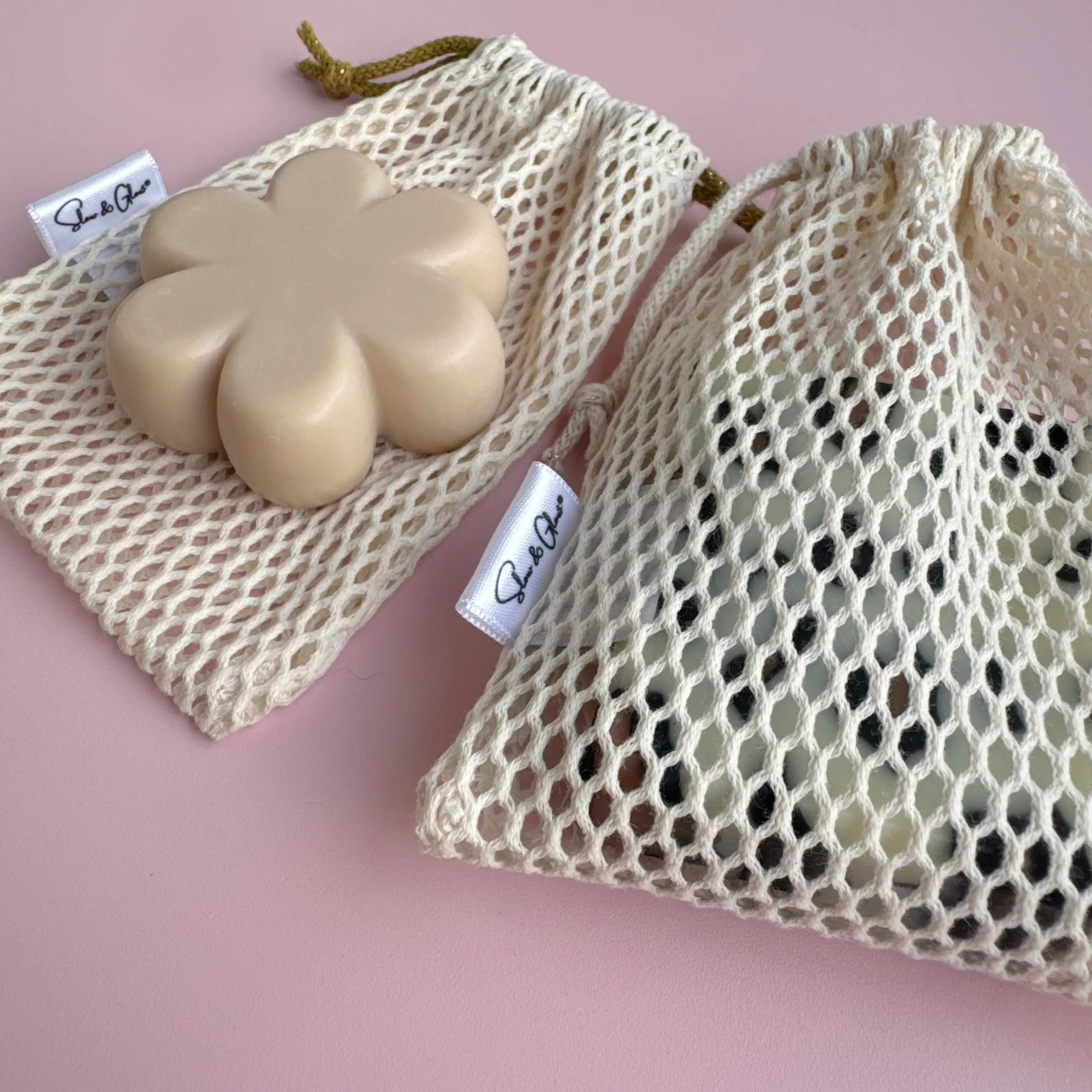 filet à savon écologique en coton biologique, lien coulissant en coton recyclé, pour soins solides