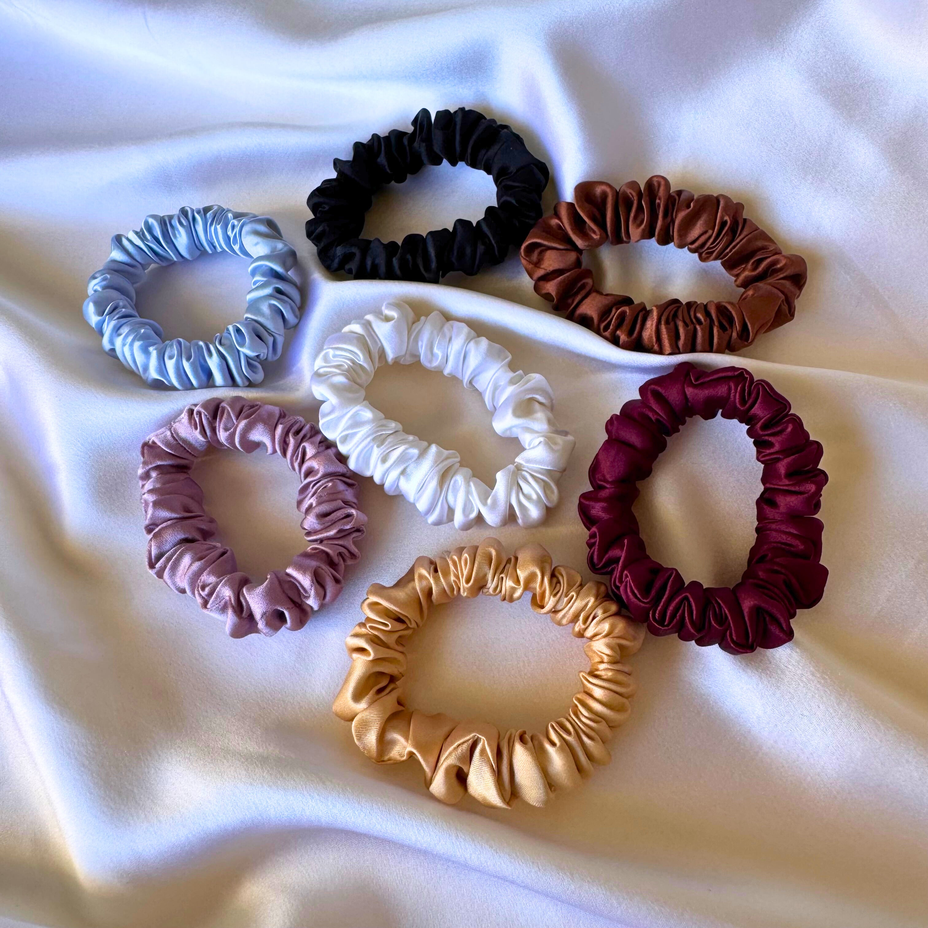 Trio d'élastiques cheveux en soie upcyclée • coffret à personnaliser