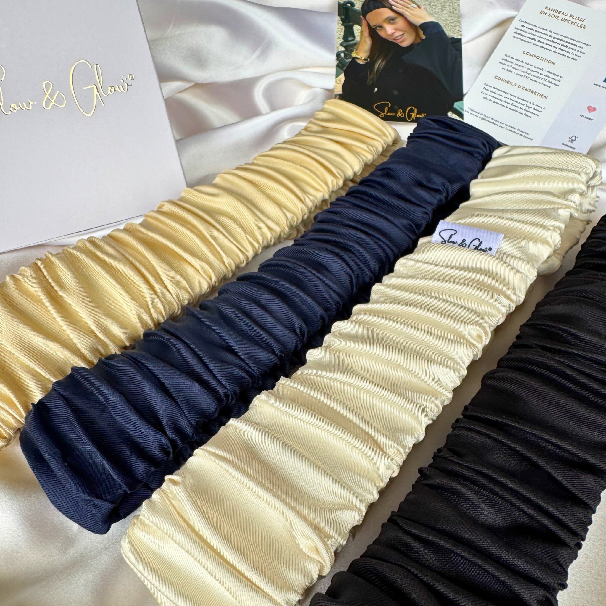 Bandeau plissé élastique en soie upcyclée • fabriqué en France 👑