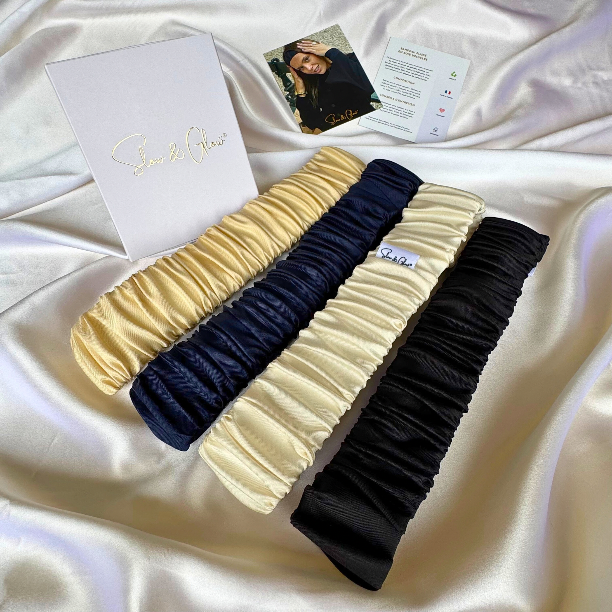 Bandeau plissé élastique en soie upcyclée • fabriqué en France 👑