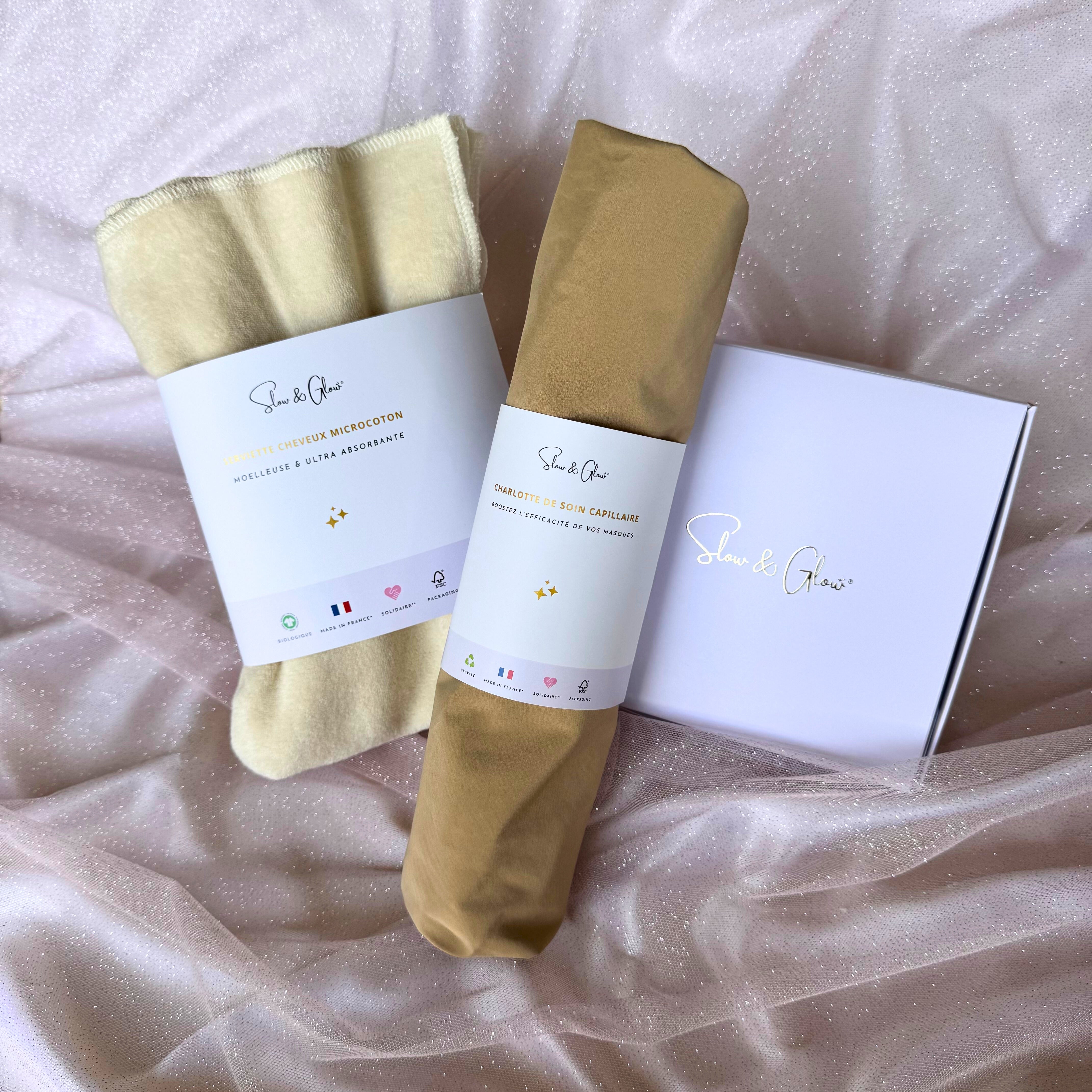 Coffret «mon rituel cheveux soyeux» : serviette microcoton • charlotte de soin • taie en soie + tote bag offert 🎁