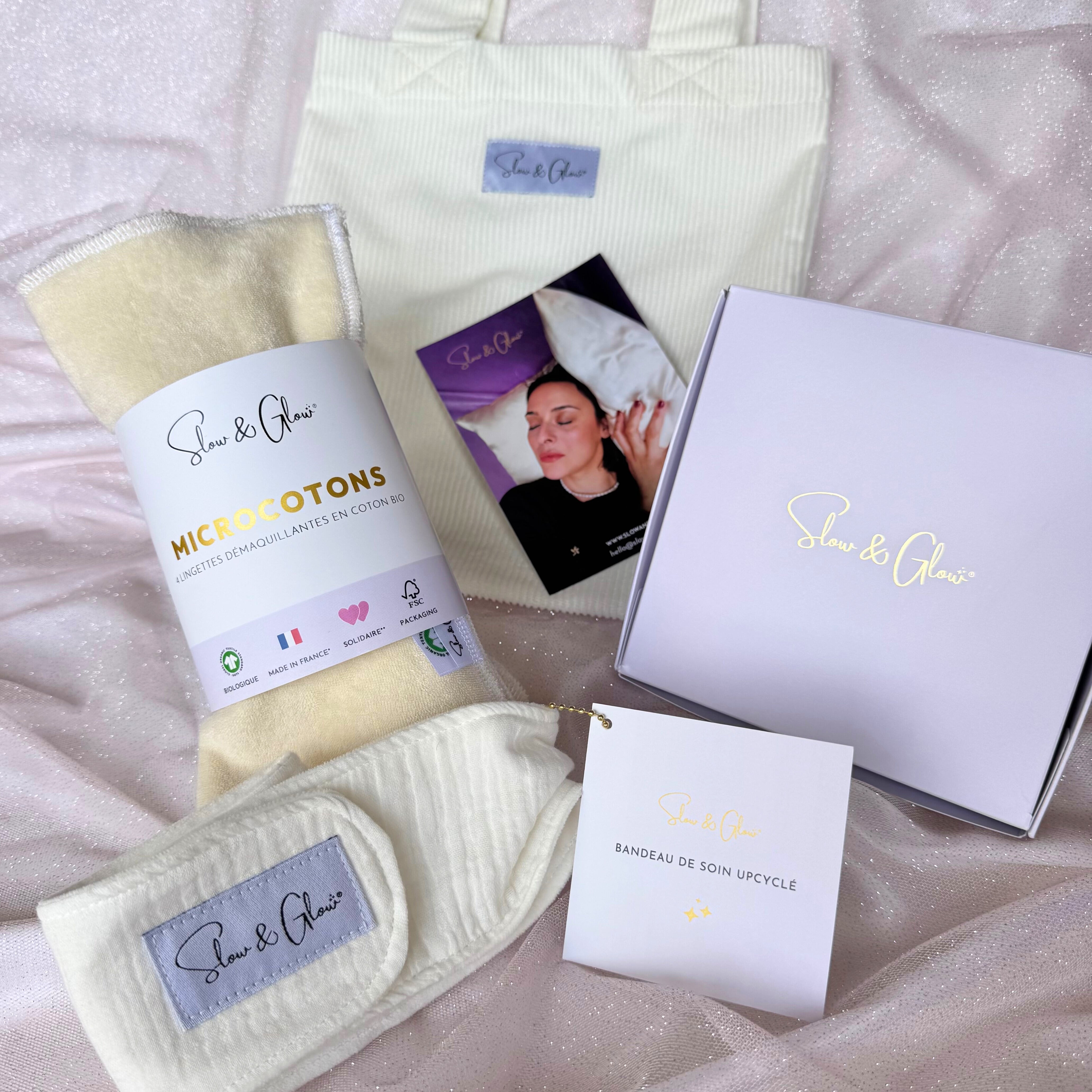 Coffret «mon rituel visage soyeux» : lingettes démaquillantes • bandeau de soin • taie en soie + tote bag offert 🎁
