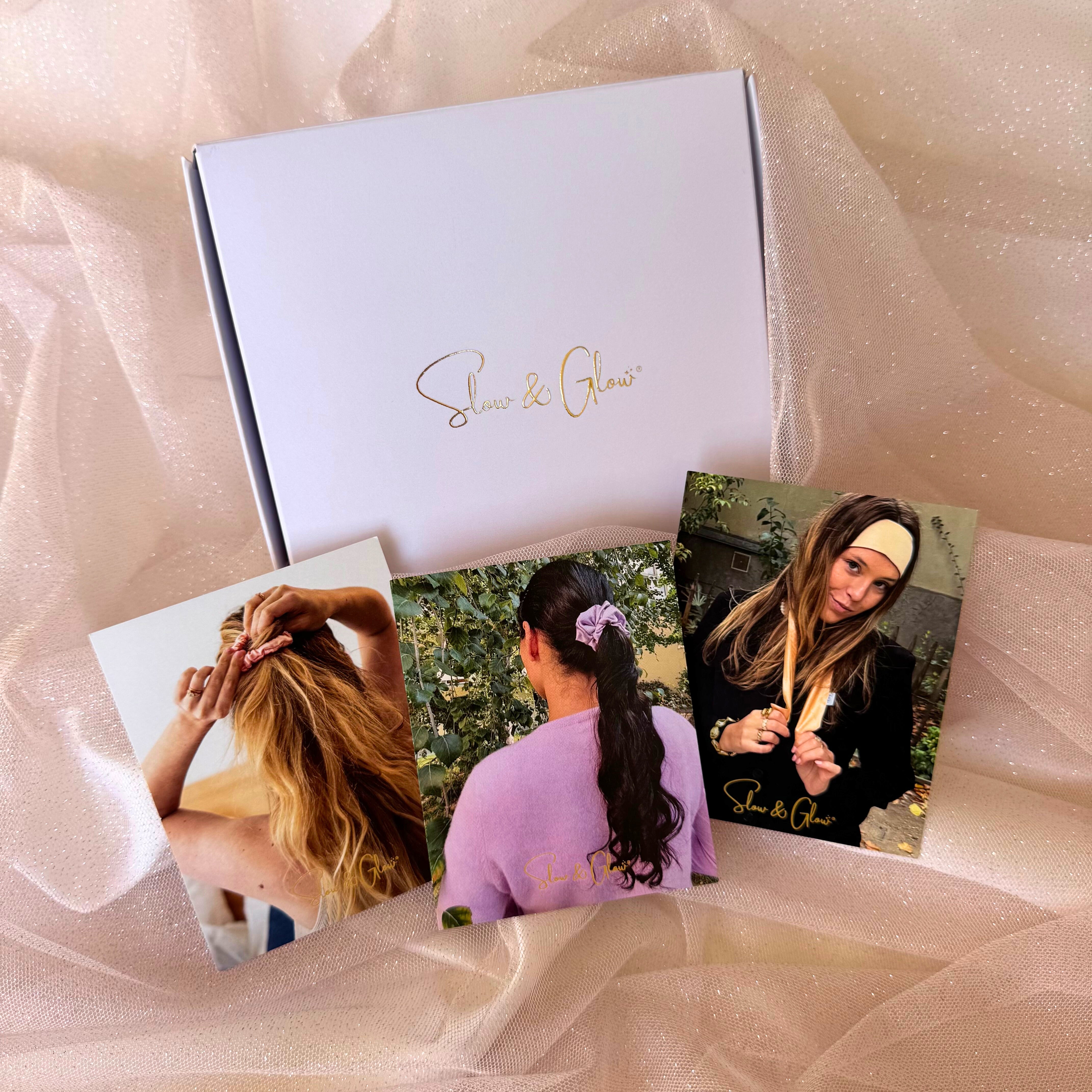 Coffret «mes essentiels coiffure» : bandeau ajustable • chouchou • élastique en soie upcyclée