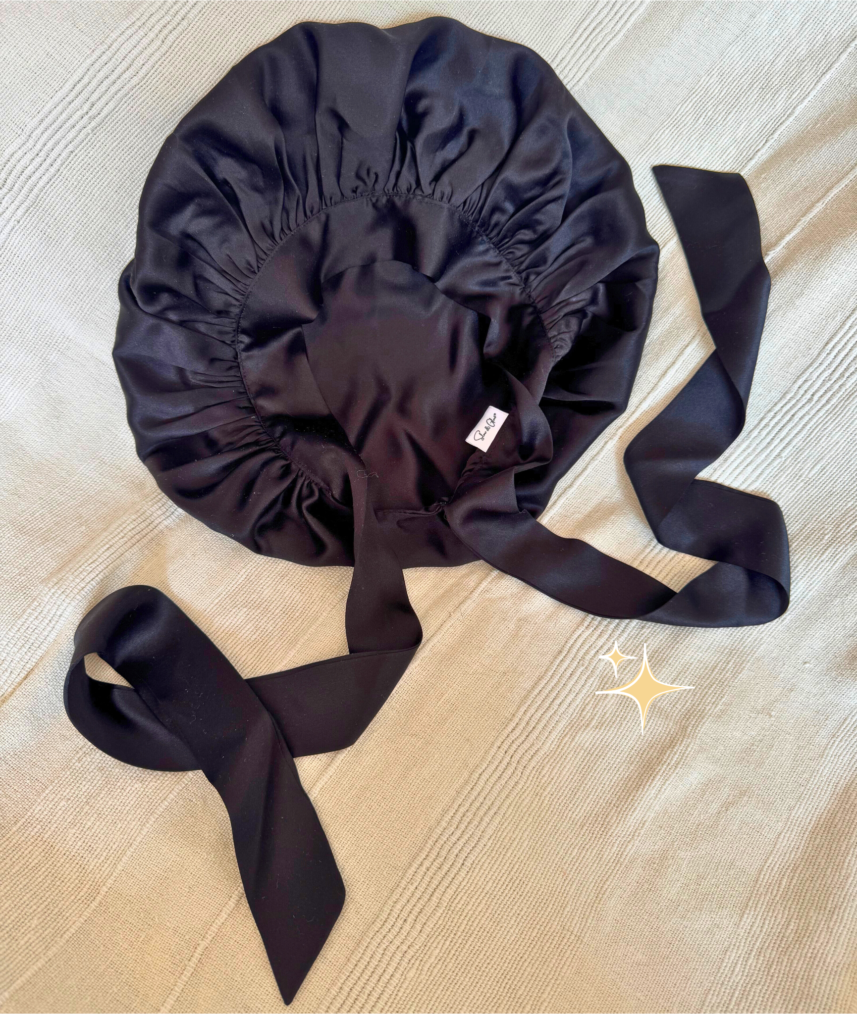 Bonnet de nuit ajustable en soie upcyclée double épaisseur + trousse en velours côtelé upcyclé Hermès offerte 👝