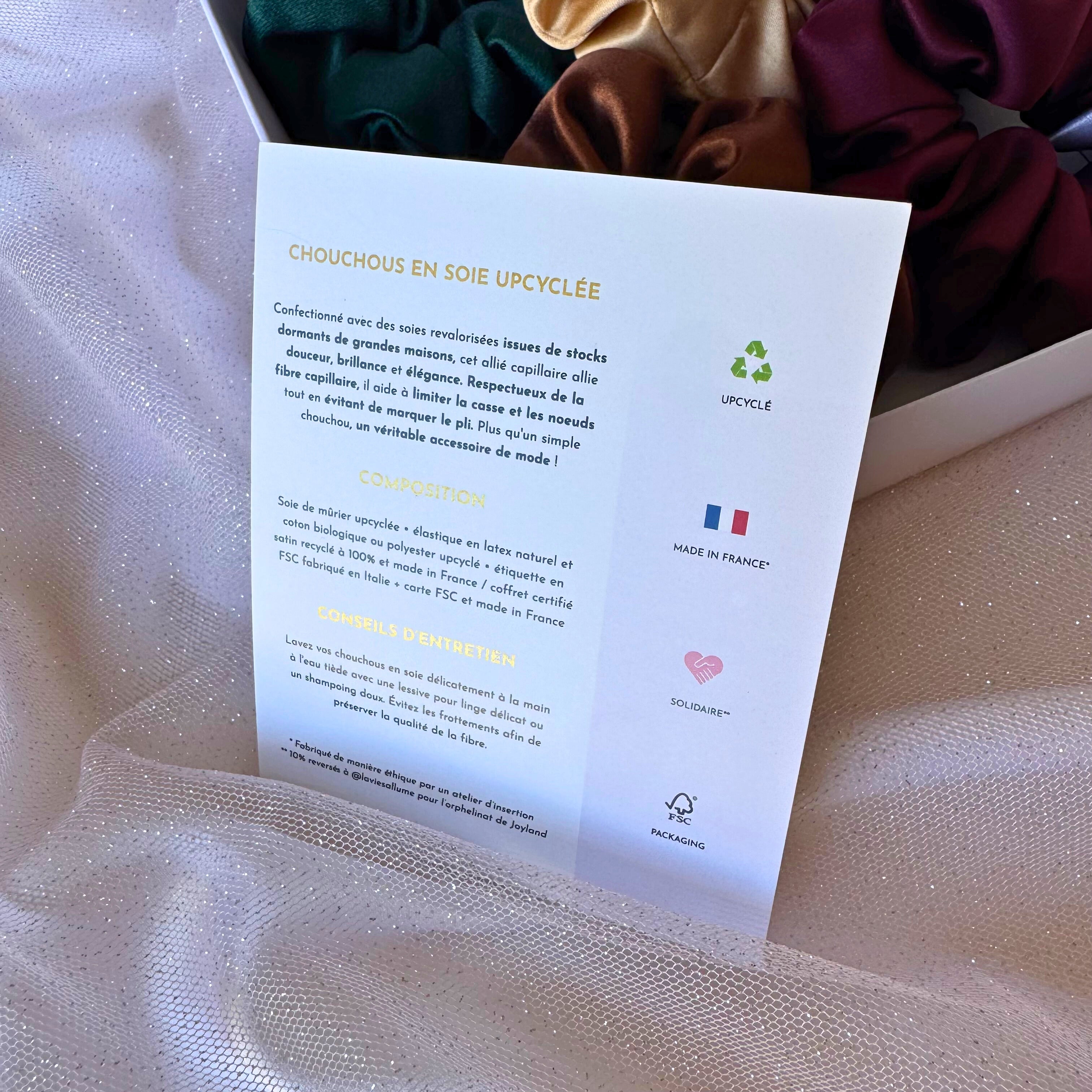 Trio de chouchous en soie upcyclée à personnaliser •  Collection Haute Couture