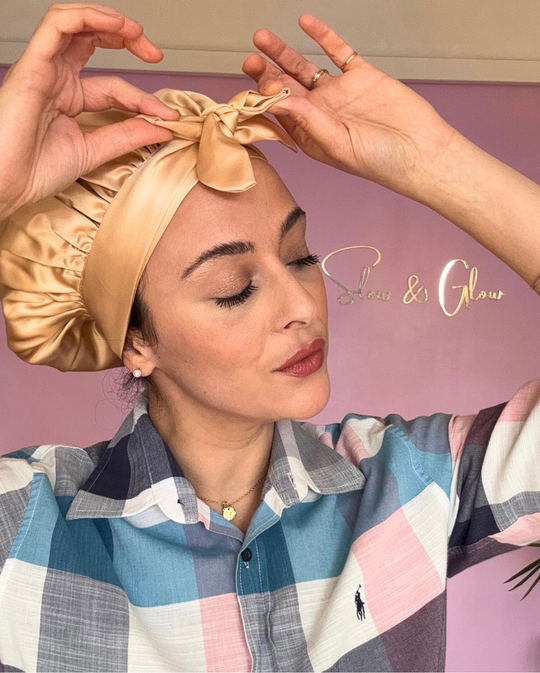 Bonnet de nuit en soie upcyclée ajustable et double épaisseur