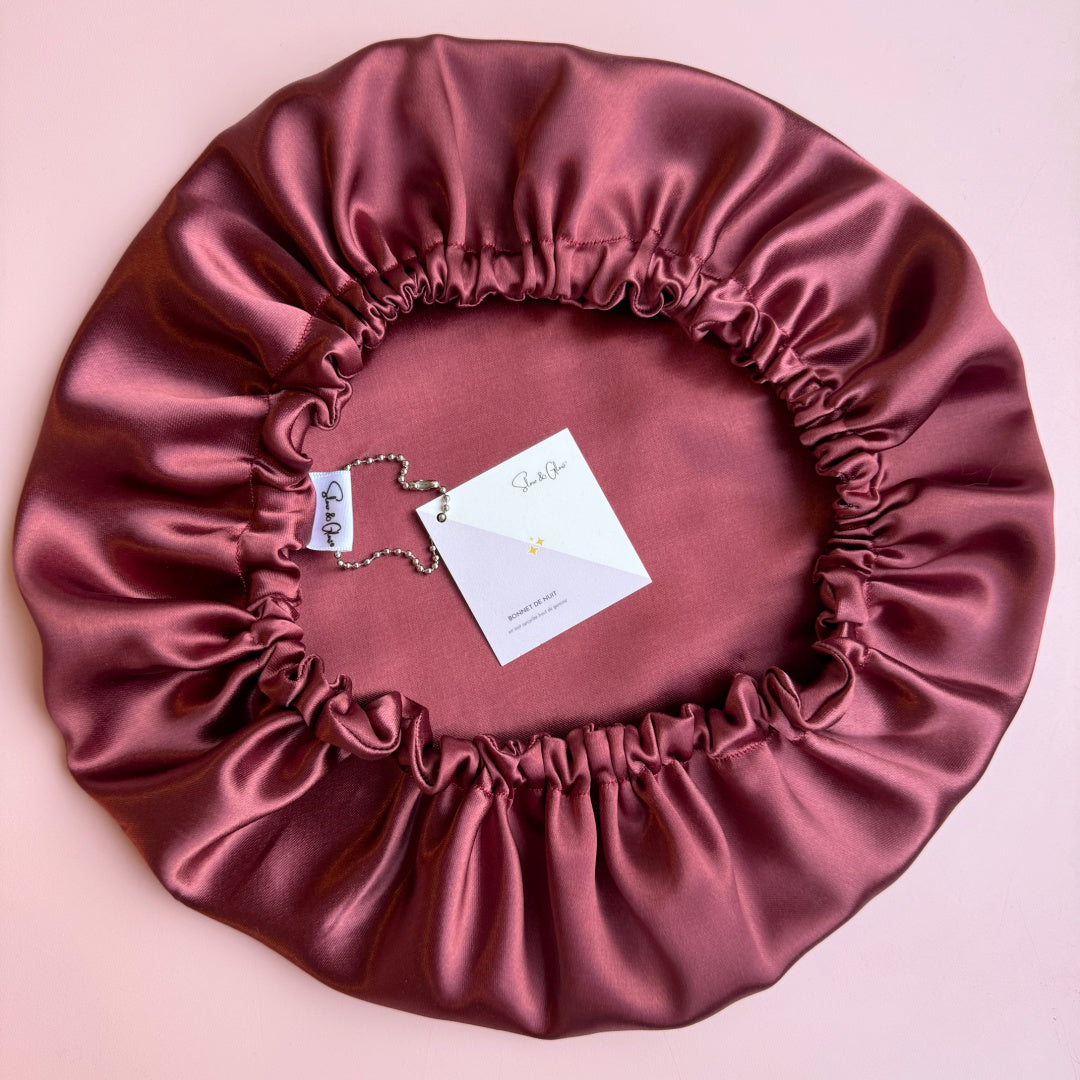 Bonnet de nuit en soie upcyclée double épaisseur + trousse en velours côtelé upcyclé Hermès offerte 👝