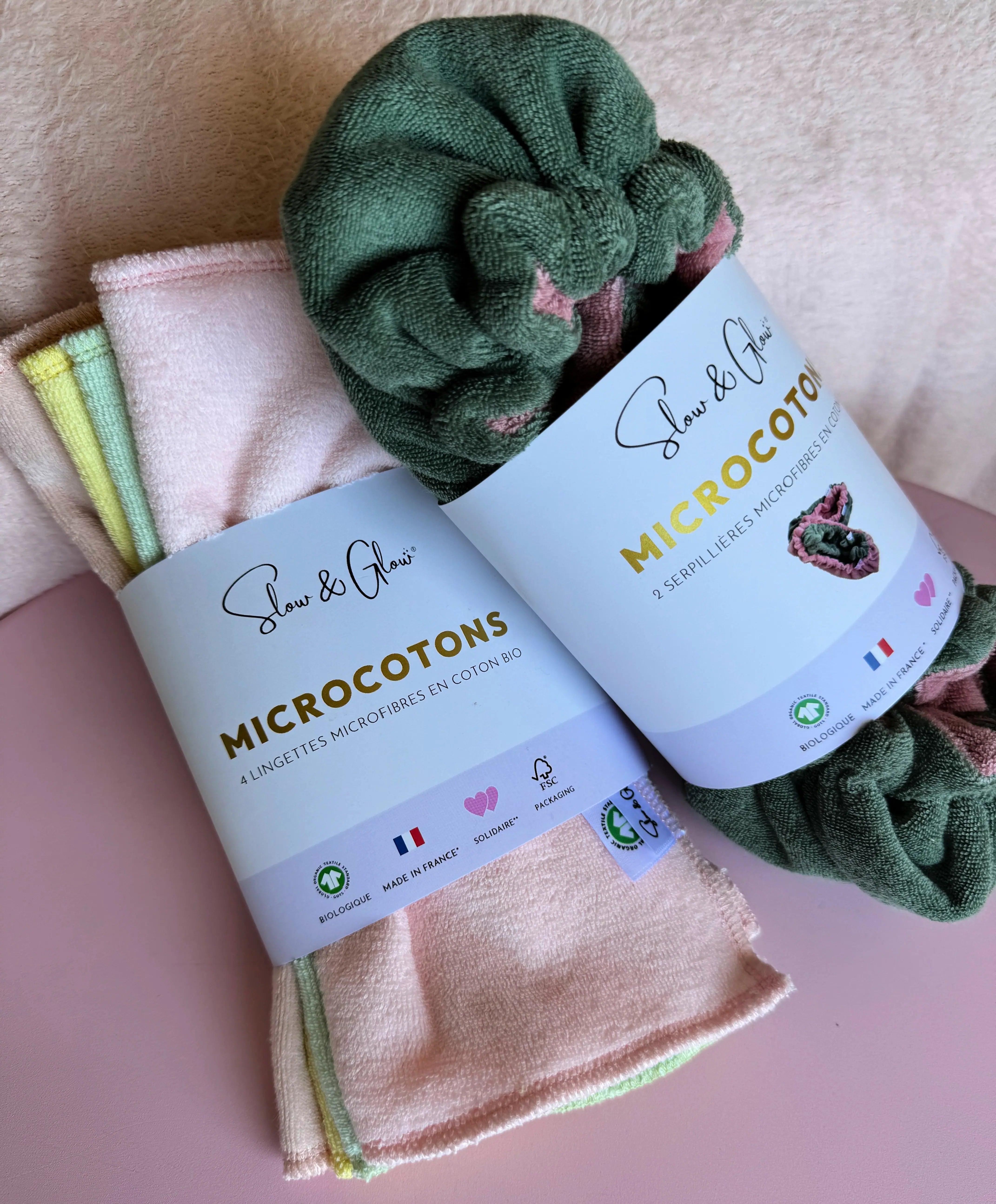 kit ménage écoresponsable avec lingettes et serpillières en coton bio, lavables et réutilisables
