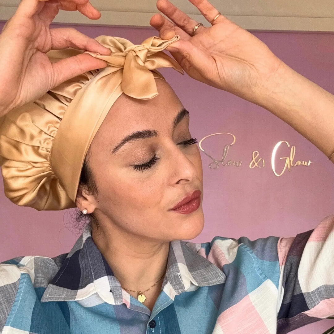 Bonnet de nuit en soie upcyclée ajustable soin des cheveux