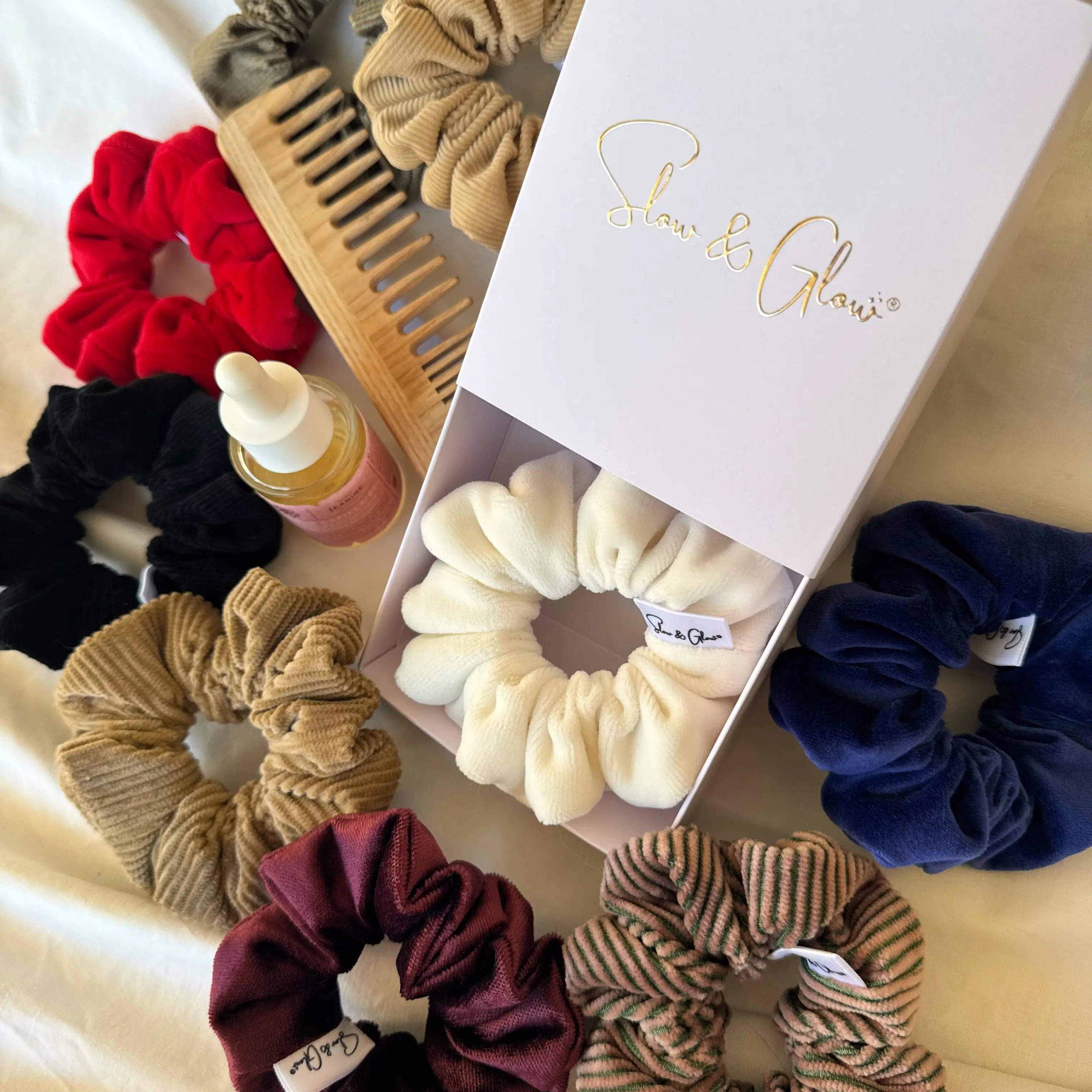 chouchou en velours de coton upcyclé, doux pour les cheveux, évite la casse et les marques
