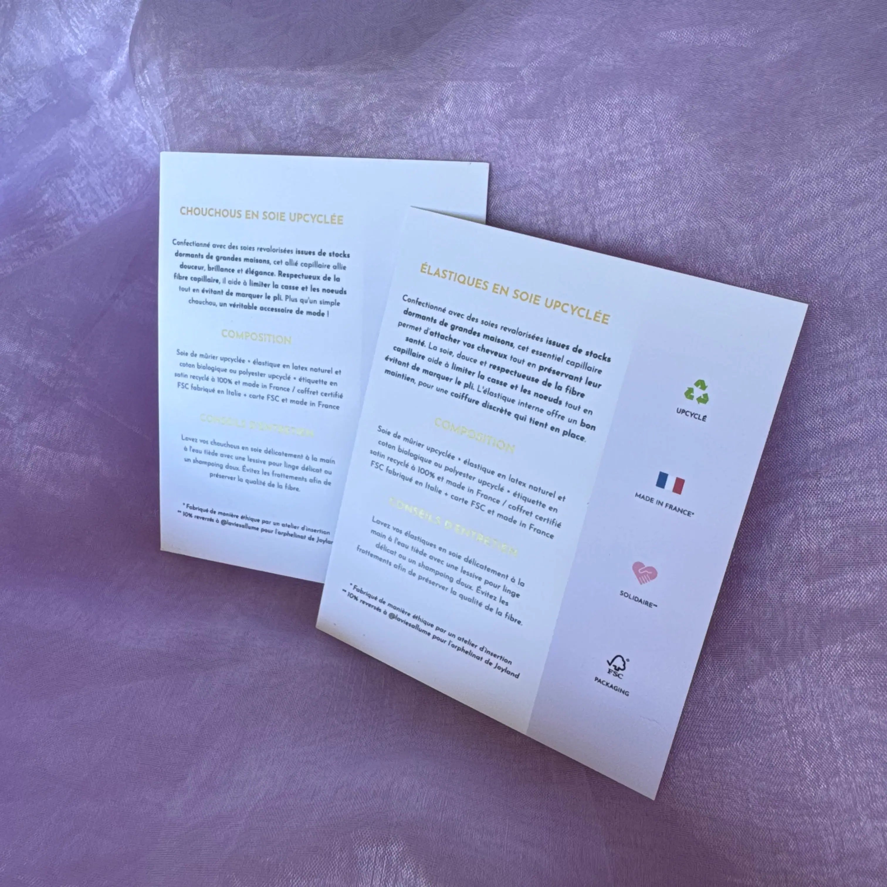 Coffret cadeau éthique – chouchou et élastique en soie issus de fins de coupons LVMH