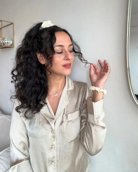 chouchou en soie bio couleur beige 