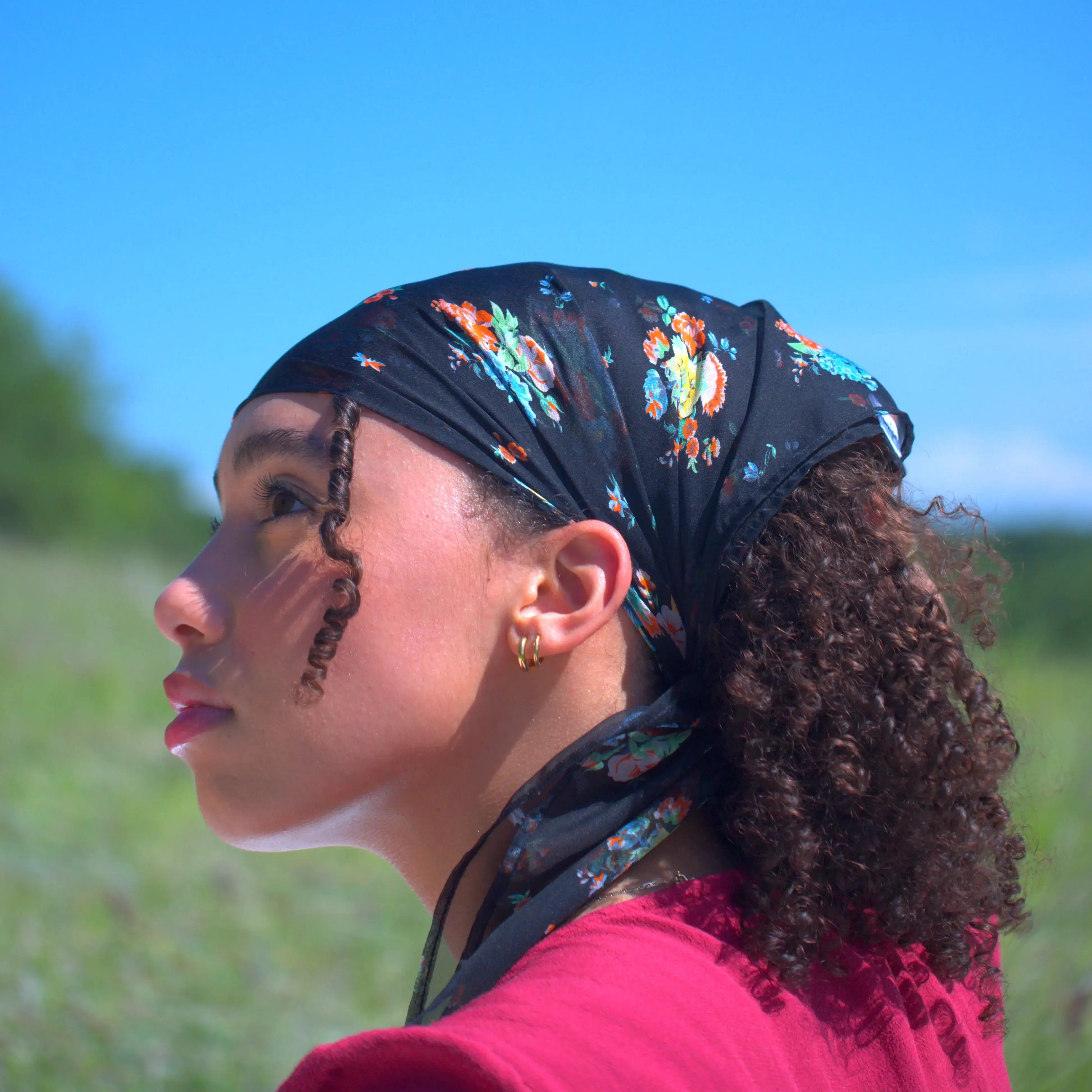 Foulard en mousseline de soie imprimé fleurs bandana
