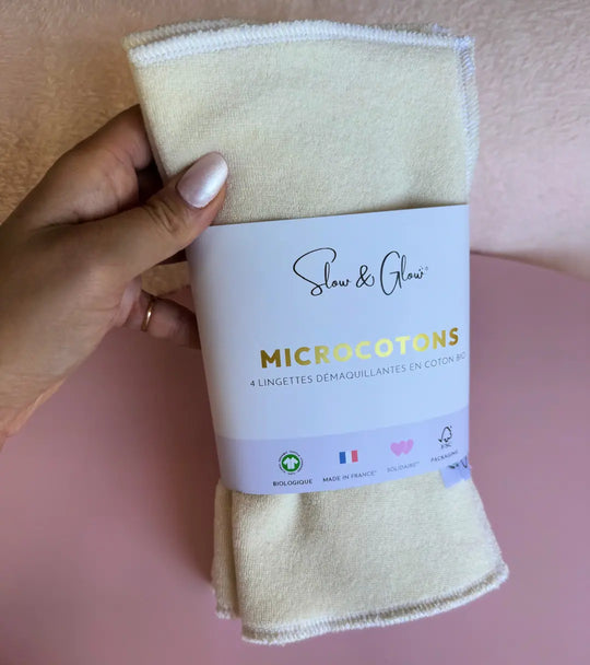 lingettes démaquillantes lavables en microcoton biologique, douces, réutilisables et fabriquées en France
