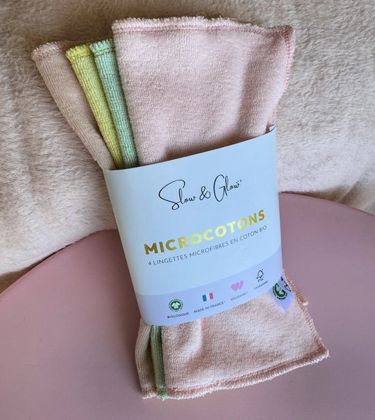 lingettes microfibres multiusages en coton biologique, écoresponsable, absorbante et réutilisable