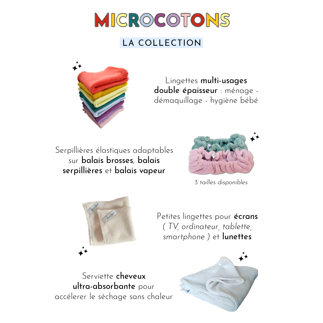 Microcotons microfibres en coton biologique certifié gots ménage éco-responsable lingettes serpillères made in France